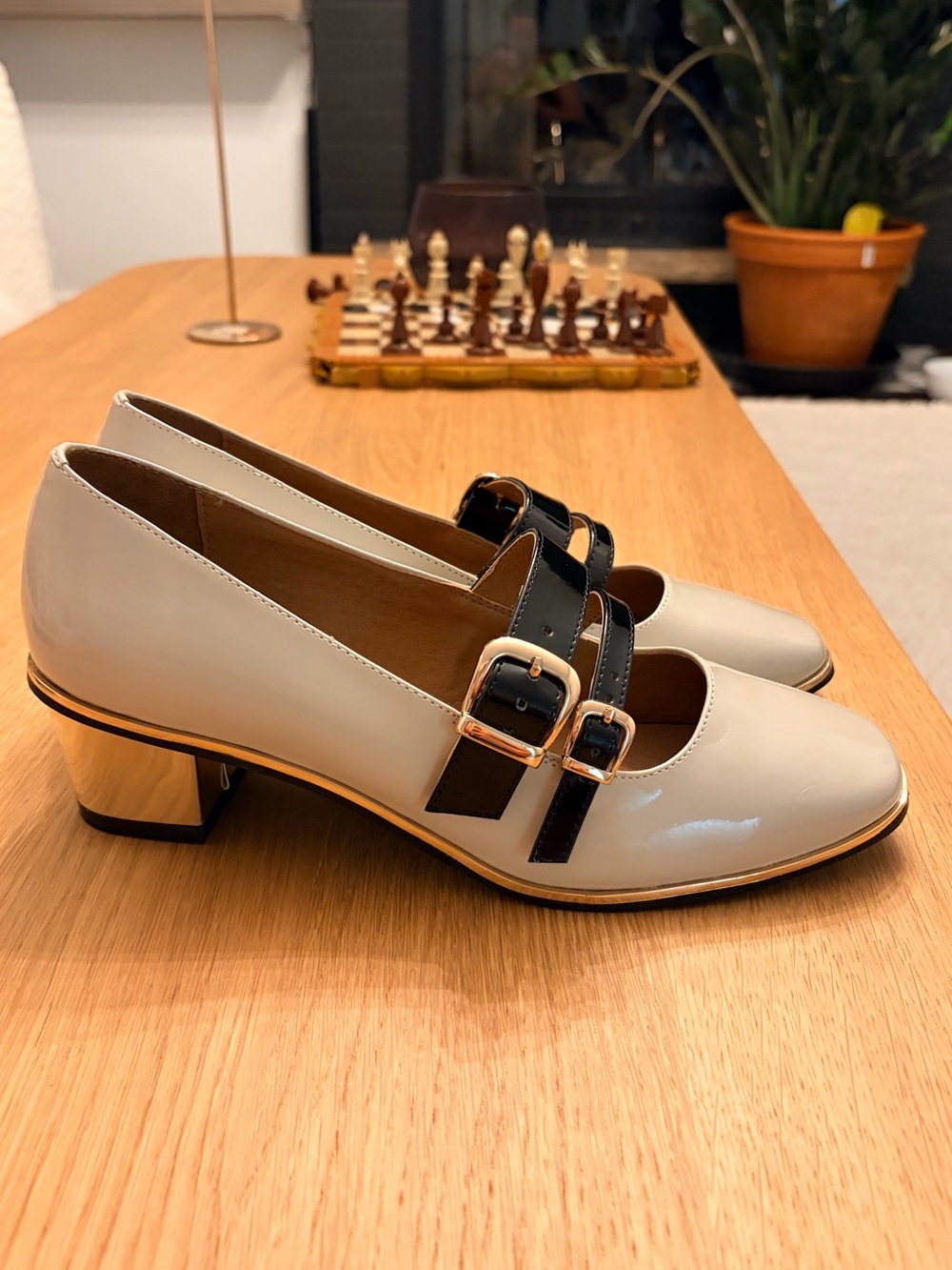 ASOS Size 8 two-tone patent Mary Jane block heels